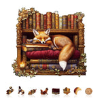 Whimsical Wooden Jigsaw Puzzle - Sleep Library - Fox - pickApuzzle