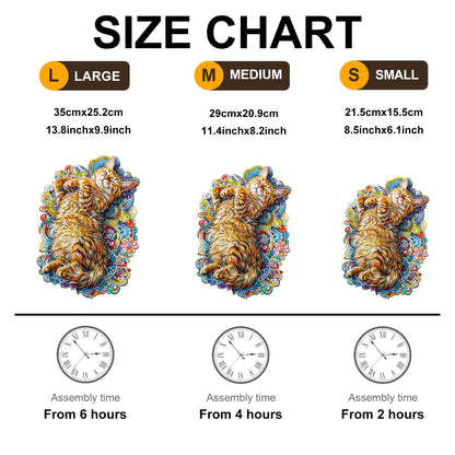 Whimsical Wooden Jigsaw Puzzle - Sleeping Cat - pickApuzzle