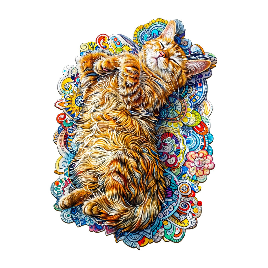 Whimsical Wooden Jigsaw Puzzle - Sleeping Cat - pickApuzzle