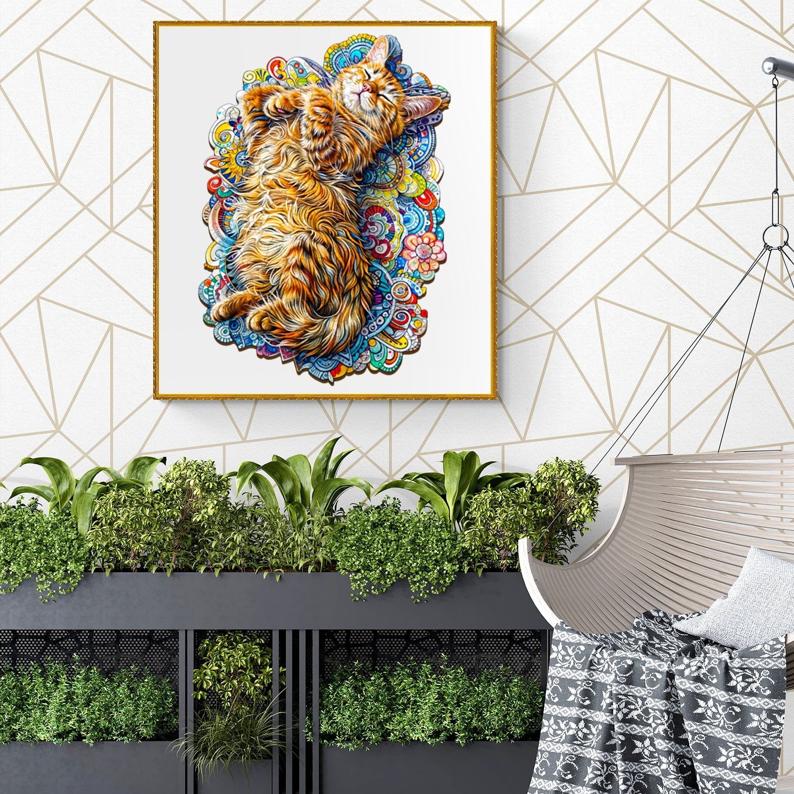 Whimsical Wooden Jigsaw Puzzle - Sleeping Cat - pickApuzzle