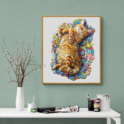 Whimsical Wooden Jigsaw Puzzle - Sleeping Cat - pickApuzzle