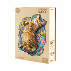 Whimsical Wooden Jigsaw Puzzle - Sleeping Cat - pickApuzzle