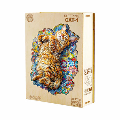 Whimsical Wooden Jigsaw Puzzle - Sleeping Cat - pickApuzzle