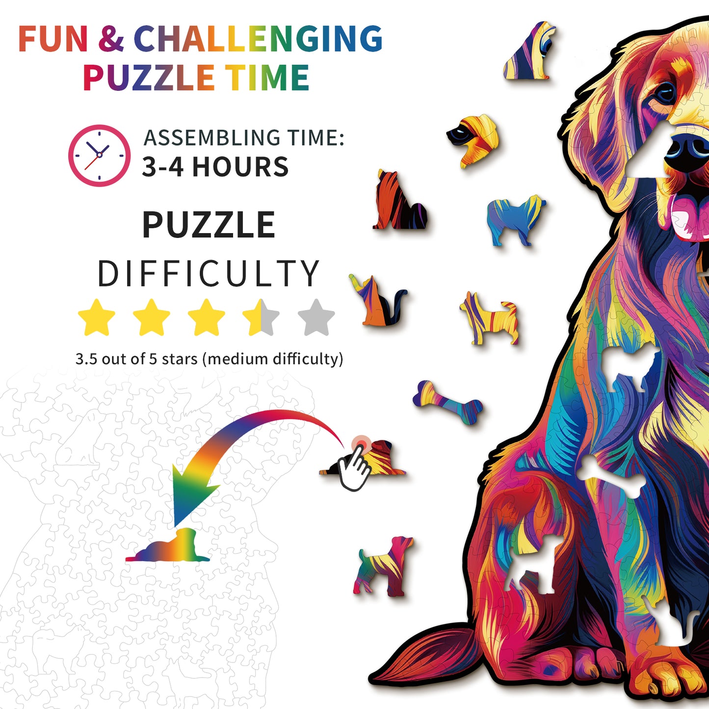 Ausgefallenes Holzpuzzle – Lächelnder Golden Retriever