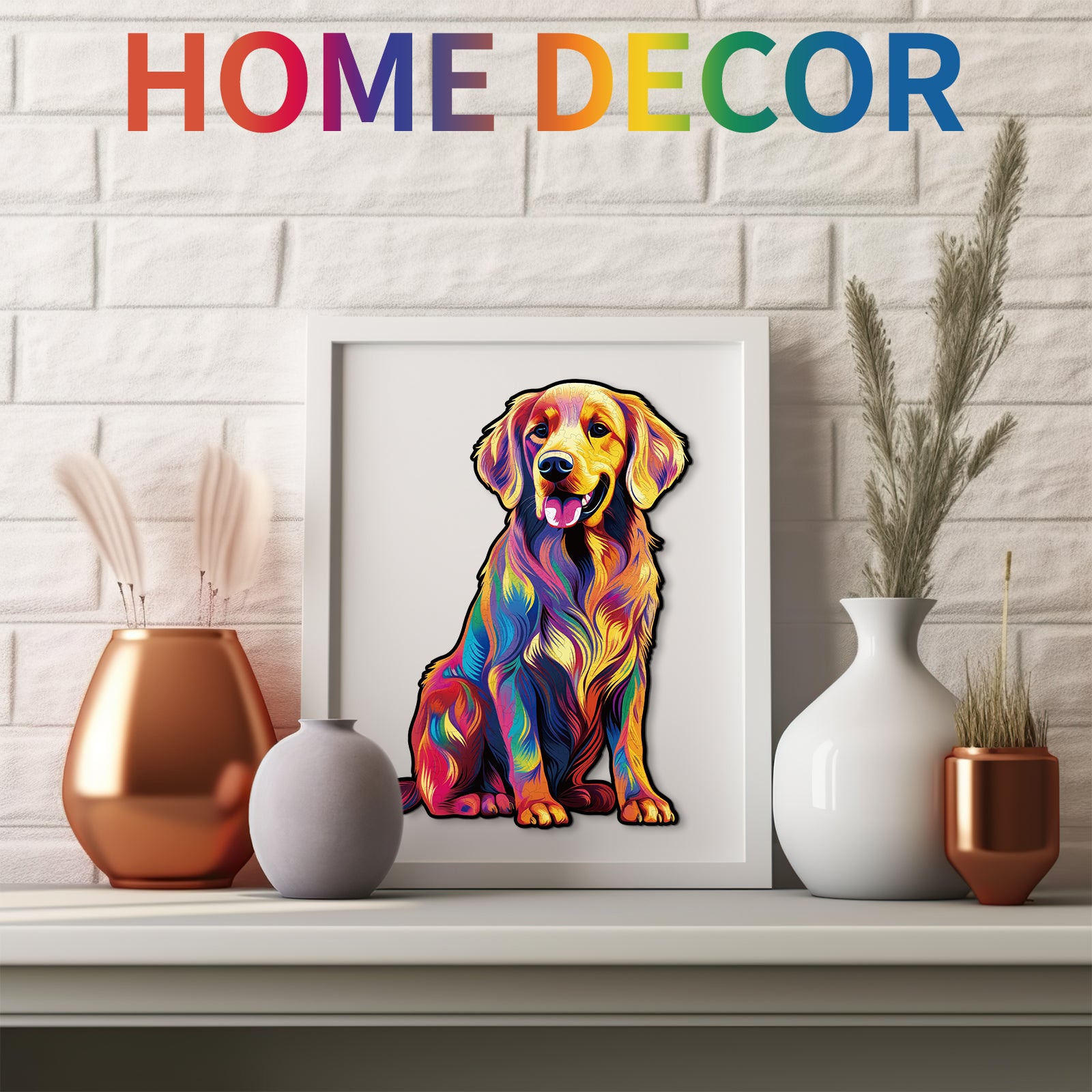 Whimsical Wooden Jigsaw Puzzle- Smile Golden retriever