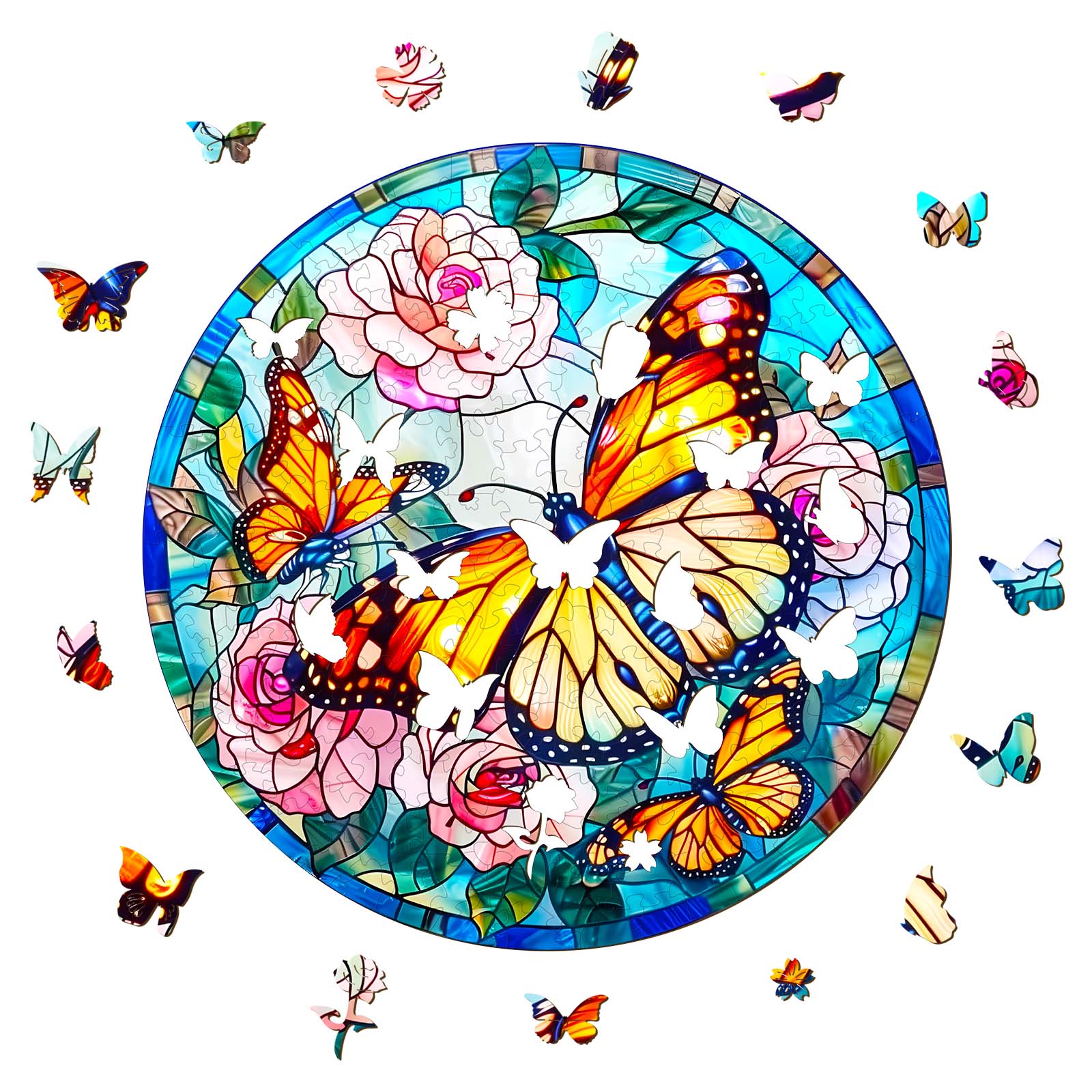 Whimsical Wooden Jigsaw Puzzle-Stained Glass Butterfly