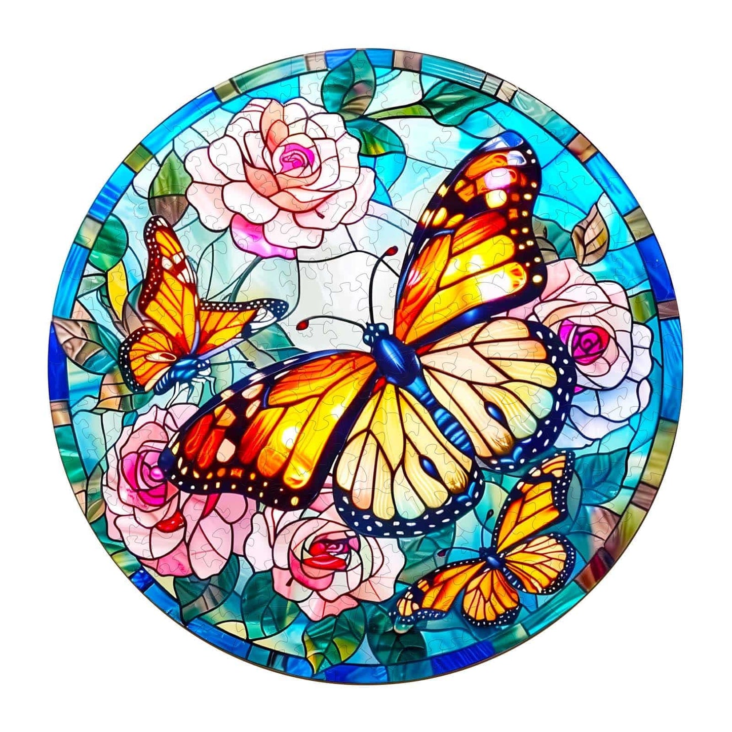 Skurriles Holzpuzzle – Buntglas-Schmetterling