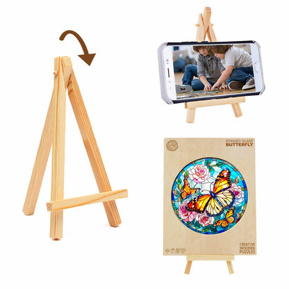 Skurriles Holzpuzzle – Buntglas-Schmetterling