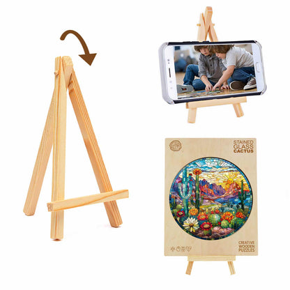 Wunderliches Holz-Puzzle – Buntglas-Kaktus