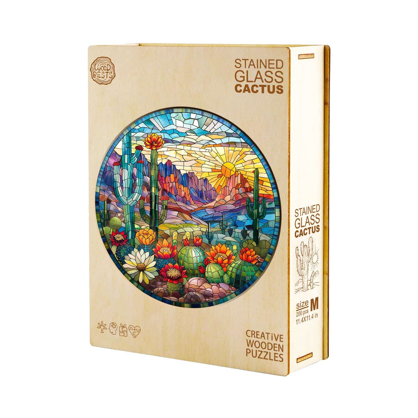 Wunderliches Holz-Puzzle – Buntglas-Kaktus