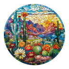 Whimsical Wooden Jigsaw Puzzle-Stained Glass Cactus