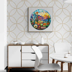 Whimsical Wooden Jigsaw Puzzle-Stained Glass Cactus