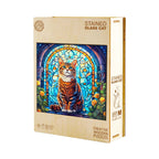 Whimsical Wooden Jigsaw Puzzle-Stained Glass cat