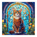 Whimsical Wooden Jigsaw Puzzle-Stained Glass cat