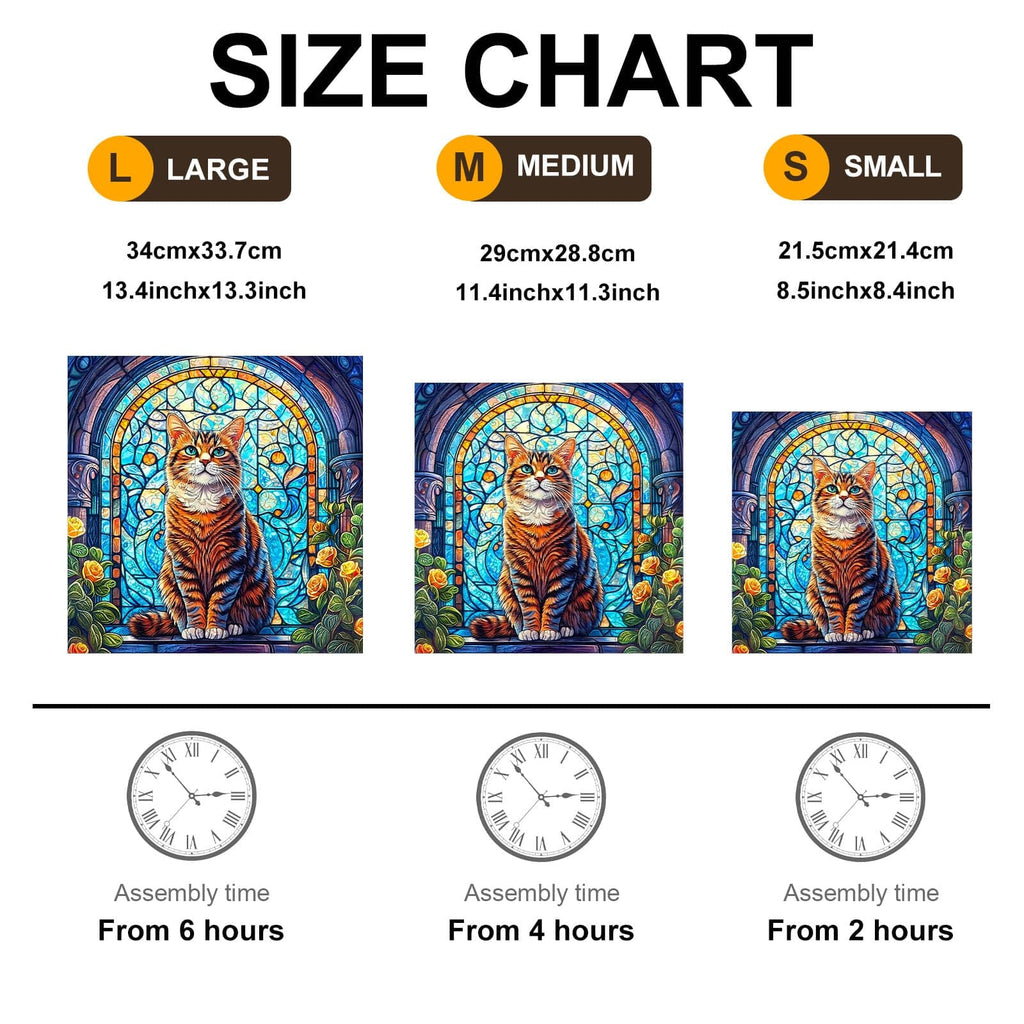 Whimsical Wooden Jigsaw Puzzle-Stained Glass cat