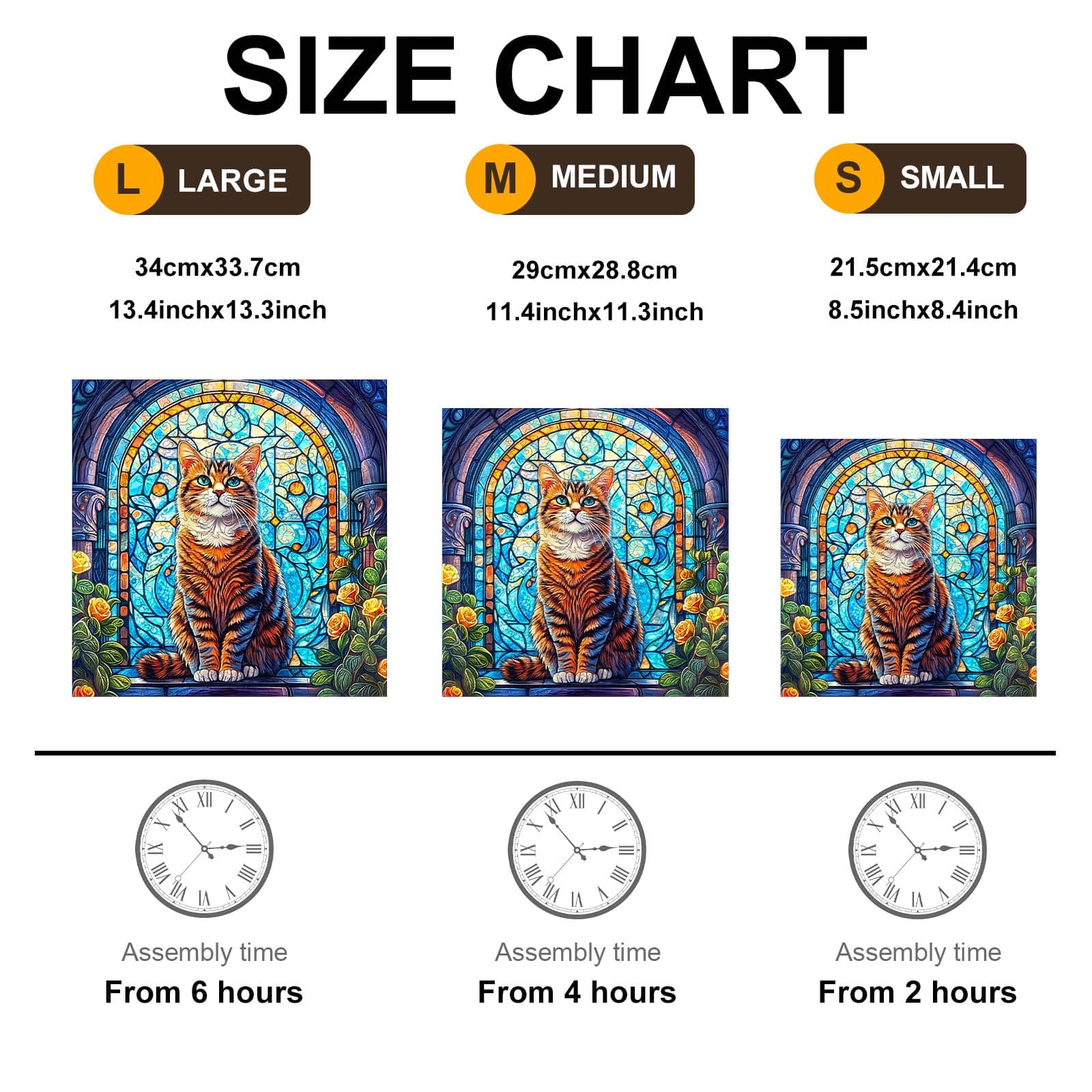 Whimsical Wooden Jigsaw Puzzle-Stained Glass cat