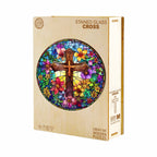 Whimsical Wooden Jigsaw Puzzle - Stained Glass Cross - pickApuzzle