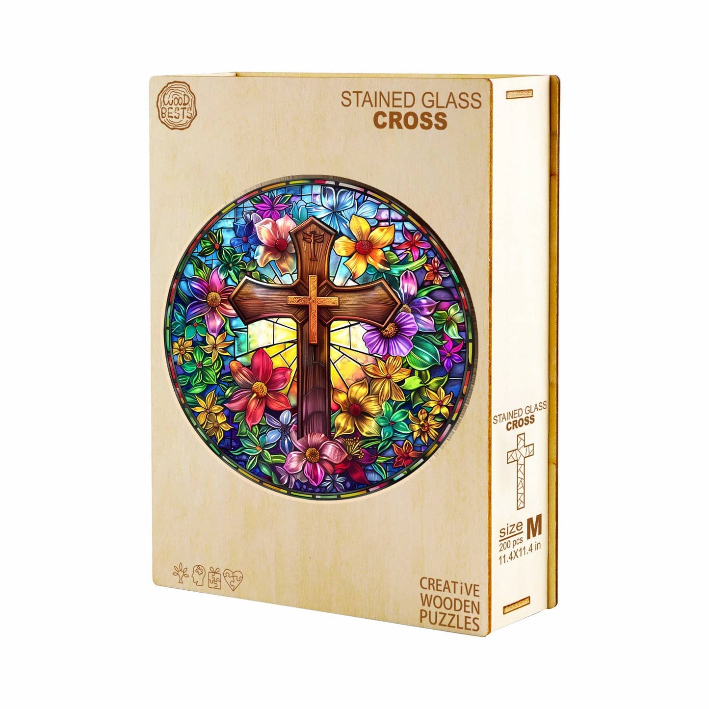 Whimsical Wooden Jigsaw Puzzle - Stained Glass Cross - pickApuzzle