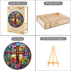 Whimsical Wooden Jigsaw Puzzle - Stained Glass Cross - pickApuzzle