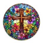 Whimsical Wooden Jigsaw Puzzle- Stained Glass Cross