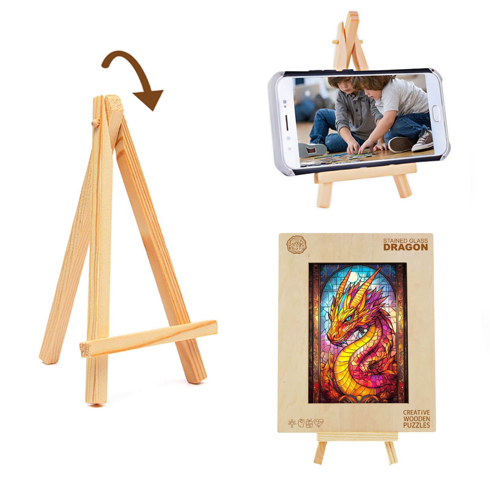 Whimsical Wooden Jigsaw Puzzle-Stained glass dragon