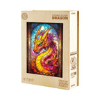 Whimsical Wooden Jigsaw Puzzle-Stained glass dragon