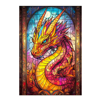 Verträumtes Holzpuzzle – Drache aus Buntglas