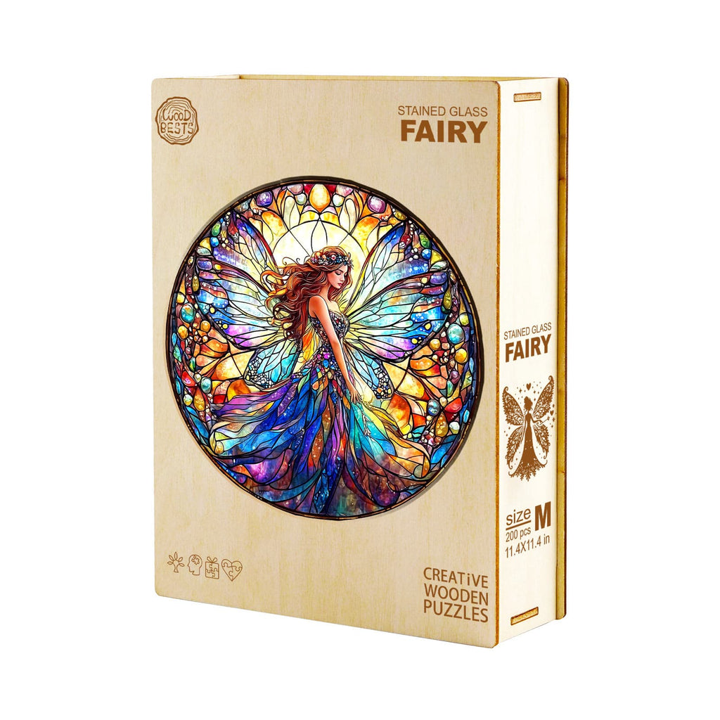 Whimsical Wooden Jigsaw Puzzle-Stained Glass Fairy