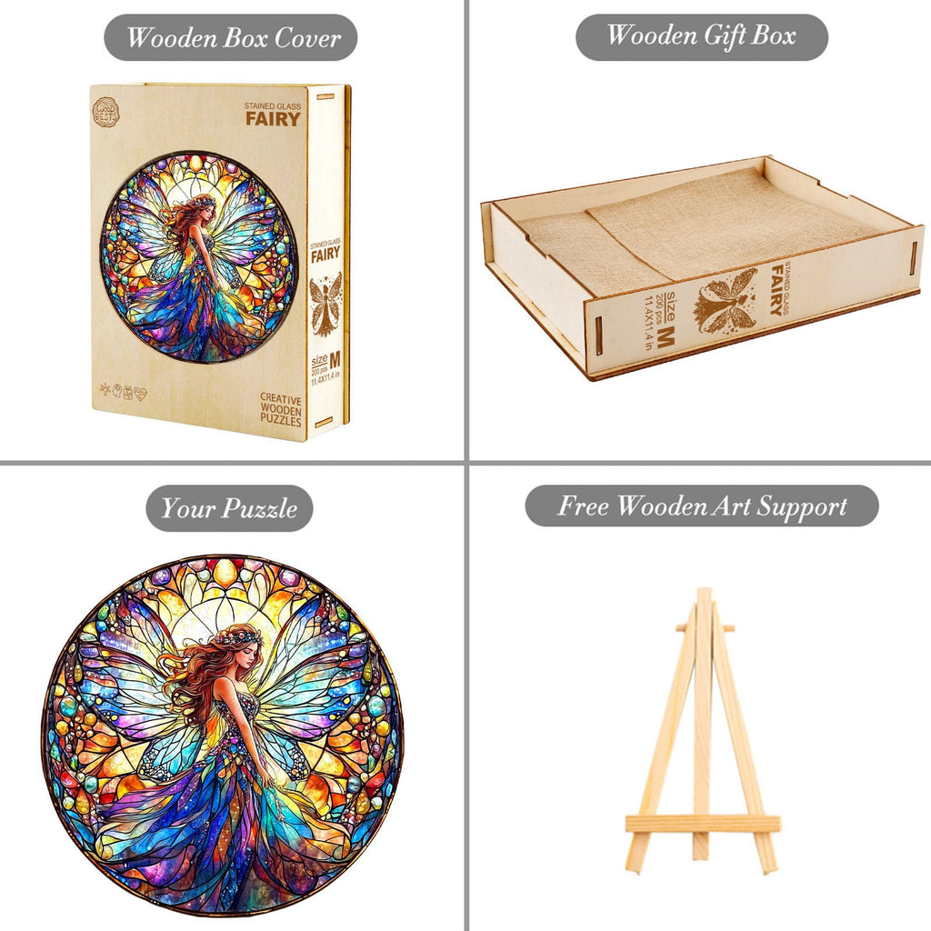Whimsical Wooden Jigsaw Puzzle-Stained Glass Fairy