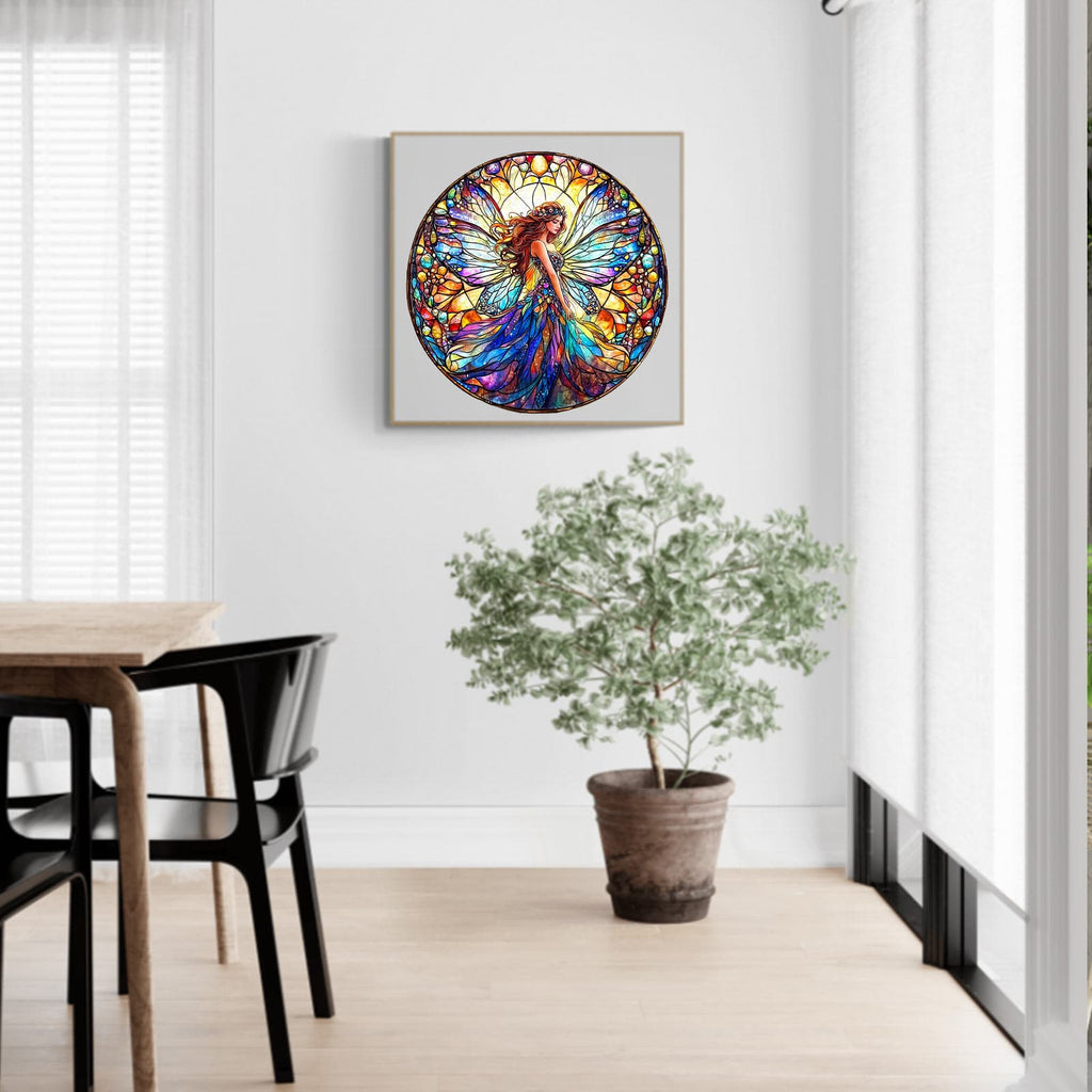 Whimsical Wooden Jigsaw Puzzle-Stained Glass Fairy