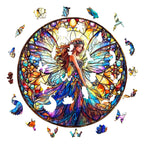 Whimsical Wooden Jigsaw Puzzle-Stained Glass Fairy