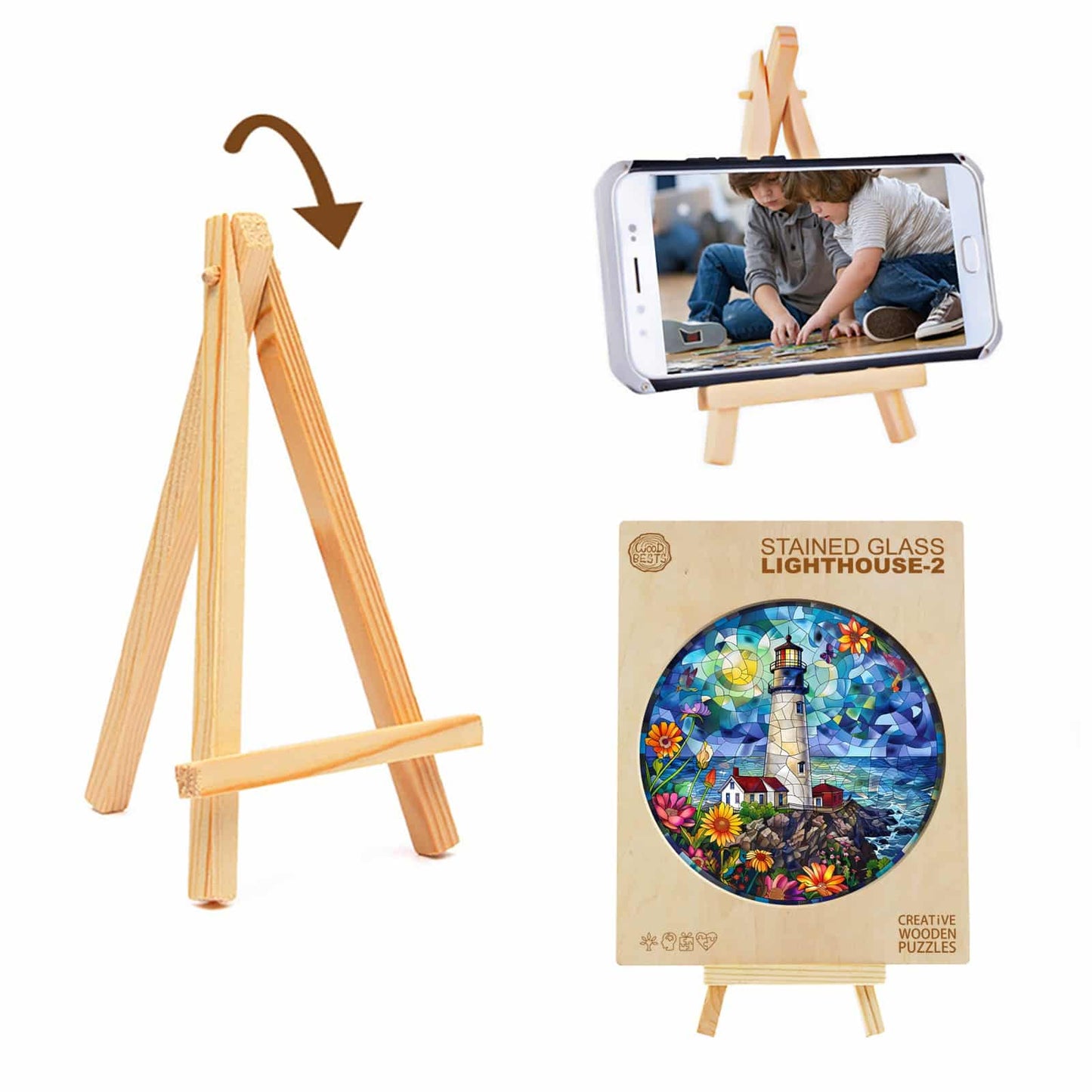 Verspieltes Holzpuzzle-Buntglas-Leuchtturm 2