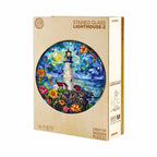 Whimsical Wooden Jigsaw Puzzle-Stained Glass Lighthouse 2