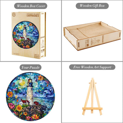 Verspieltes Holzpuzzle-Buntglas-Leuchtturm 2
