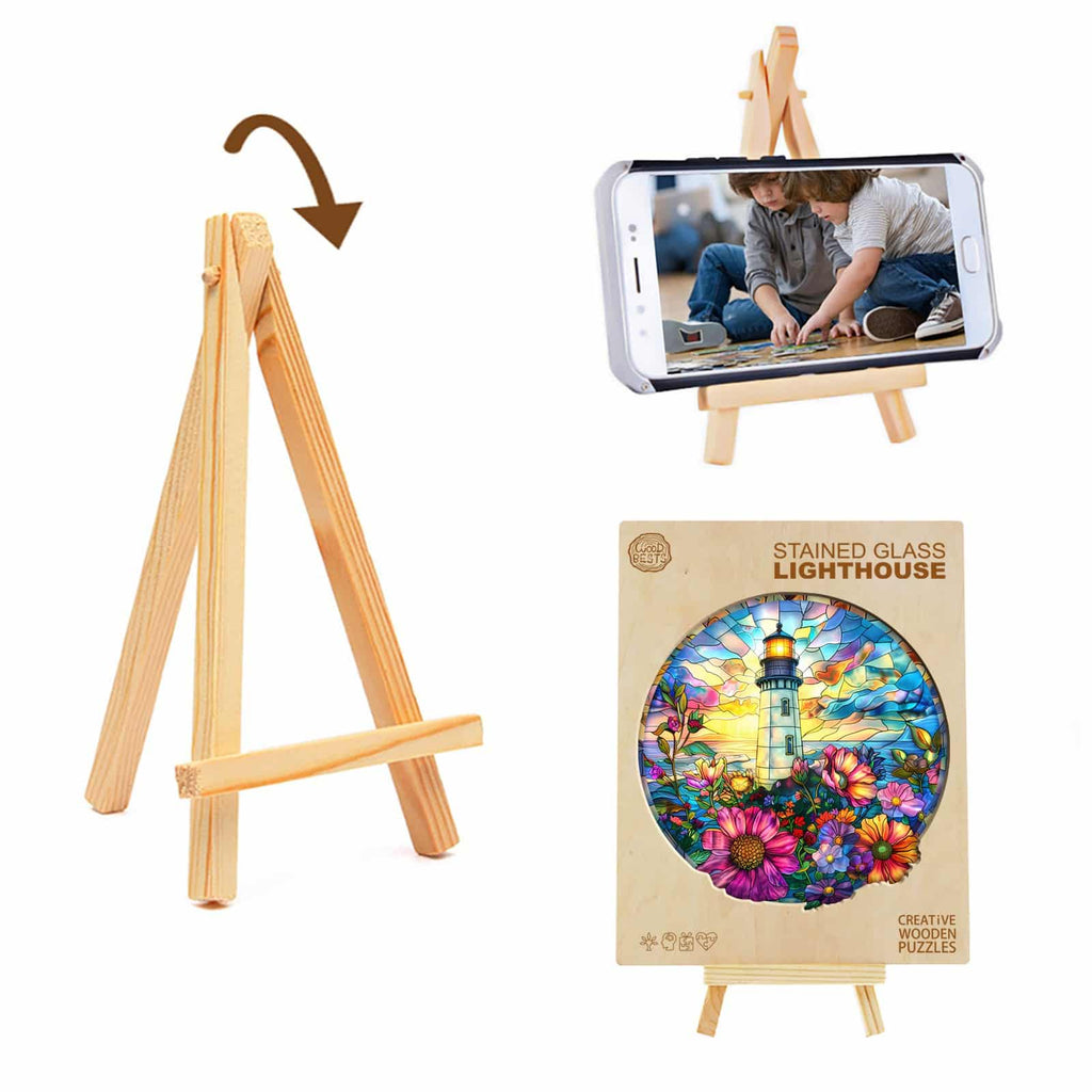 Whimsical Wooden Jigsaw Puzzle - Stained Glass Lighthouse - pickApuzzle