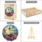 Whimsical Wooden Jigsaw Puzzle - Stained Glass Lighthouse - pickApuzzle