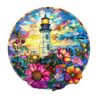 Whimsical Wooden Jigsaw Puzzle- Stained Glass Lighthouse