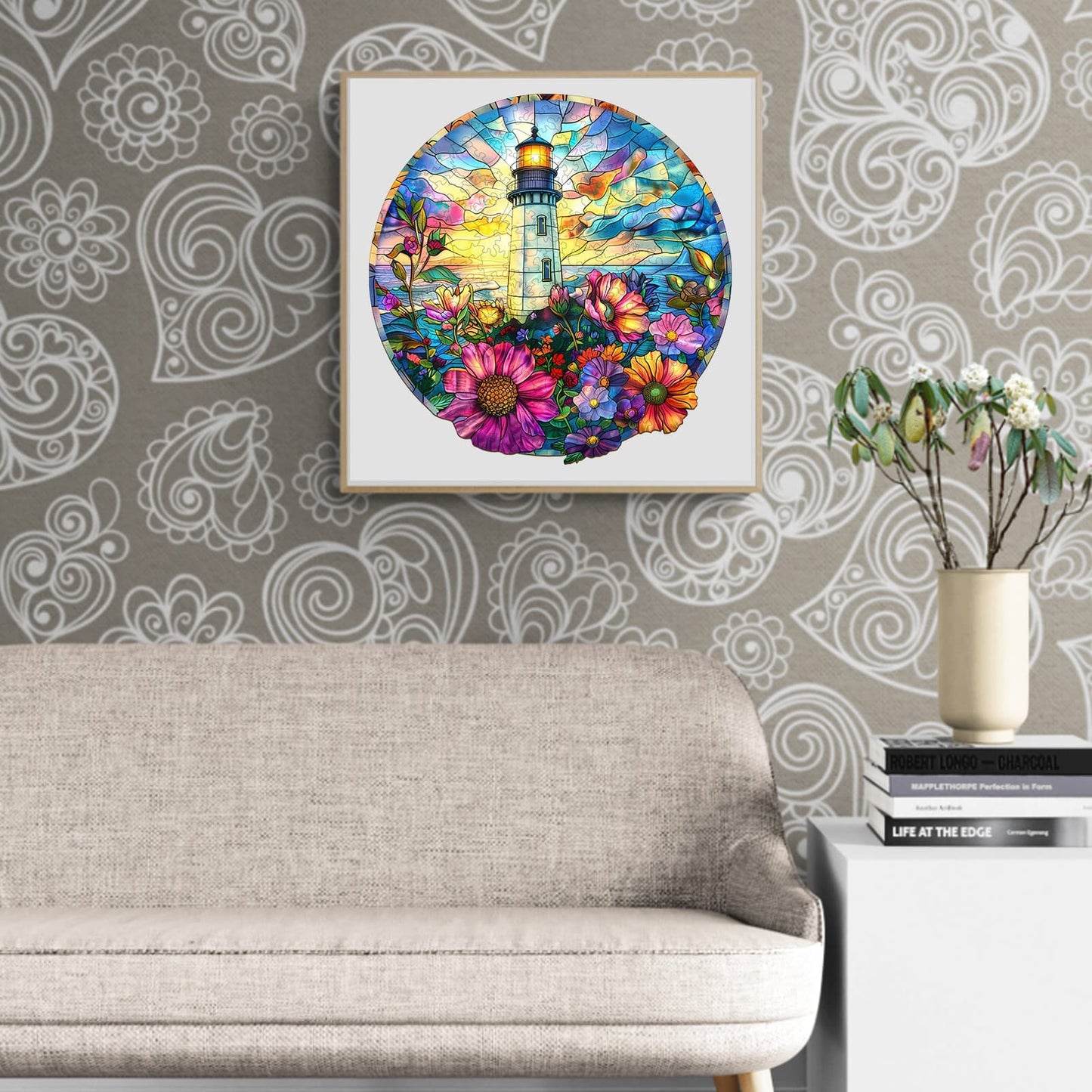 Whimsical Wooden Jigsaw Puzzle - Stained Glass Lighthouse - pickApuzzle