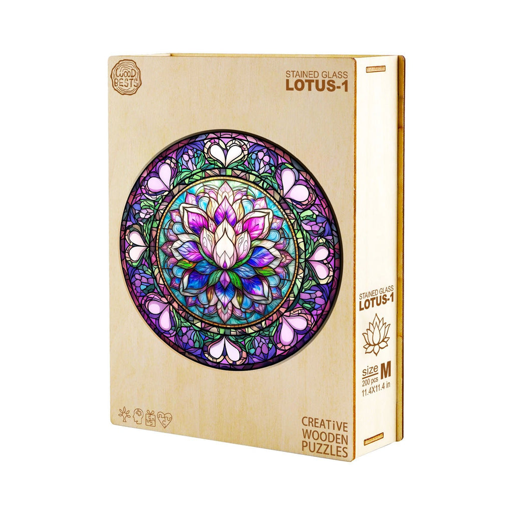 Whimsical Wooden Jigsaw Puzzle - stained glass lotus - 1 - pickApuzzle