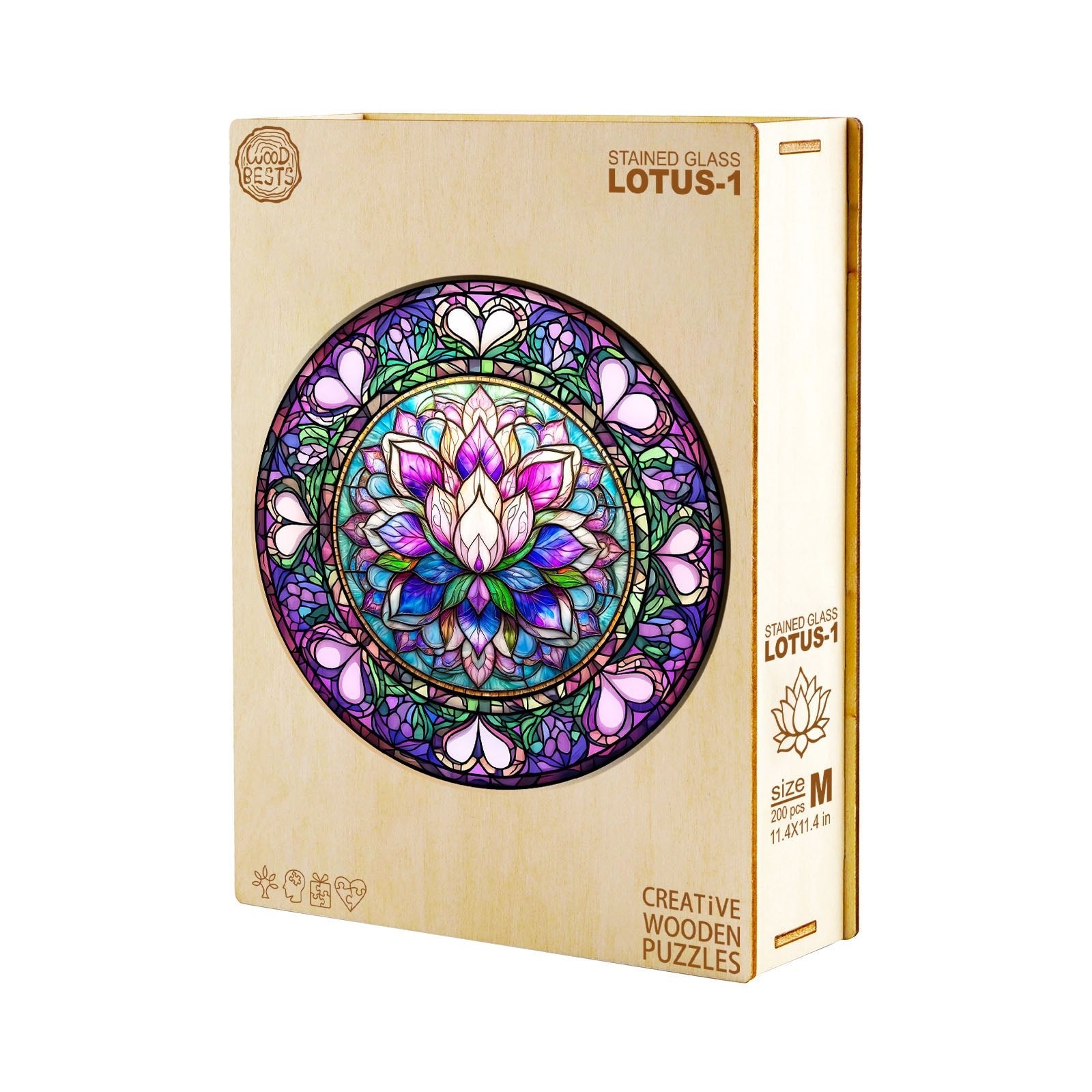 Whimsical Wooden Jigsaw Puzzle - stained glass lotus - 1 - pickApuzzle