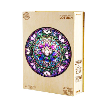 Whimsical Wooden Jigsaw Puzzle - stained glass lotus - 1 - pickApuzzle