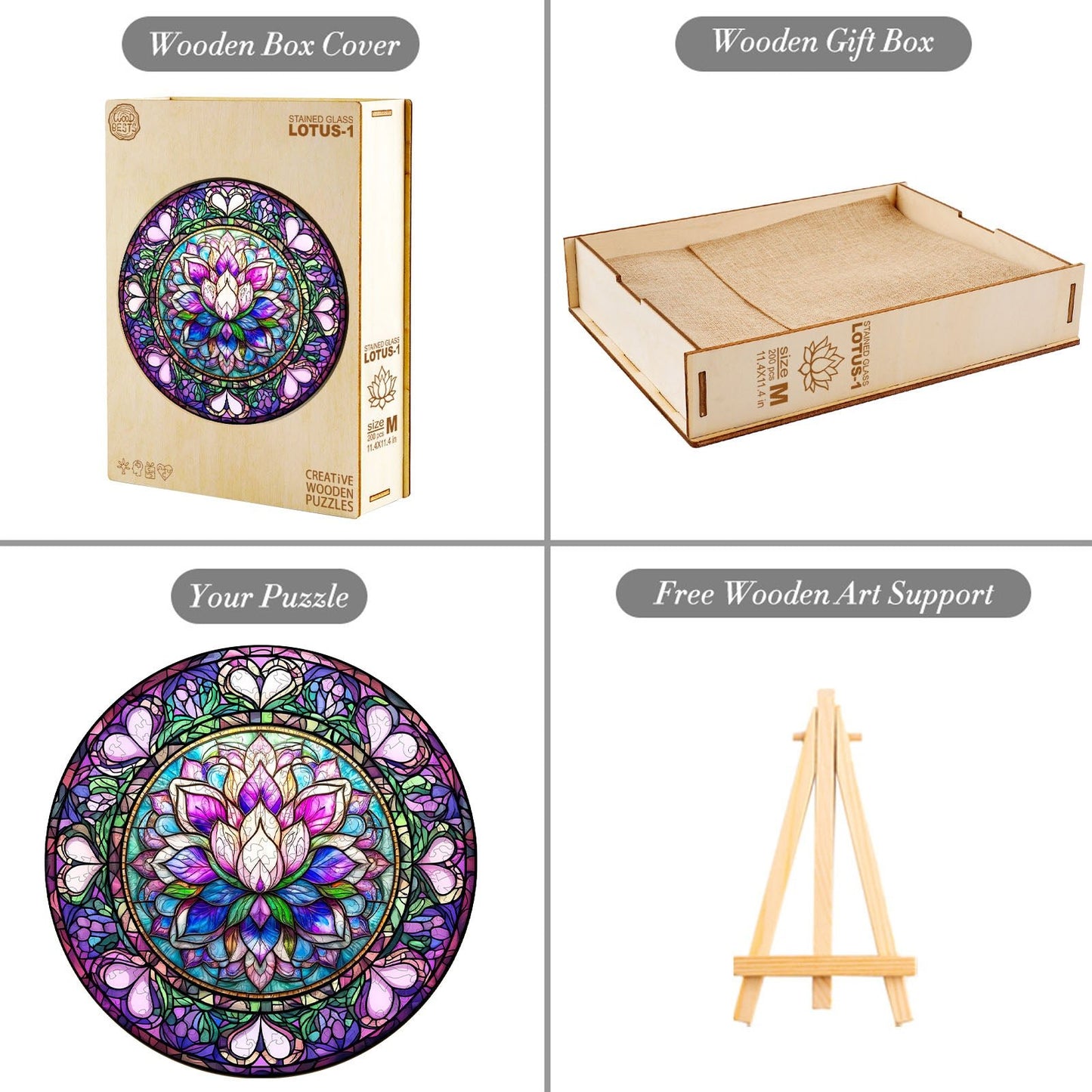 Whimsical Wooden Jigsaw Puzzle - stained glass lotus - 1 - pickApuzzle