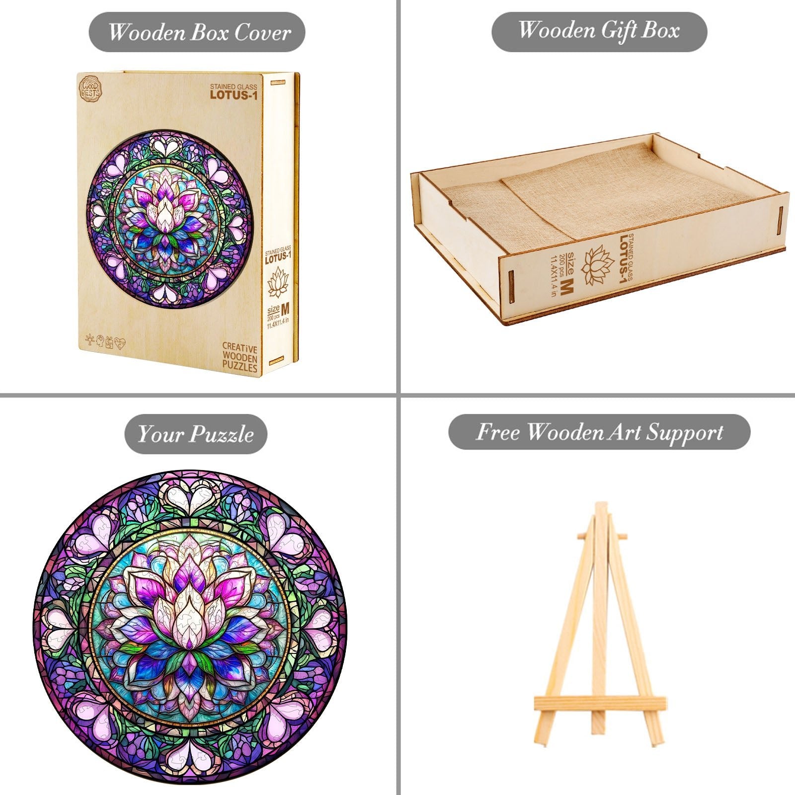 Whimsical Wooden Jigsaw Puzzle - stained glass lotus - 1 - pickApuzzle