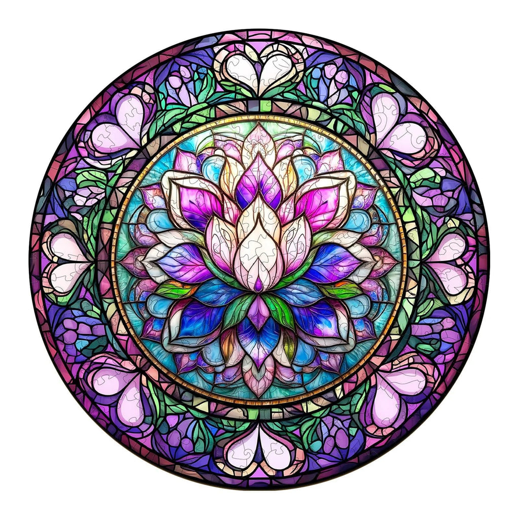 Whimsical Wooden Jigsaw Puzzle-stained glass lotus-1