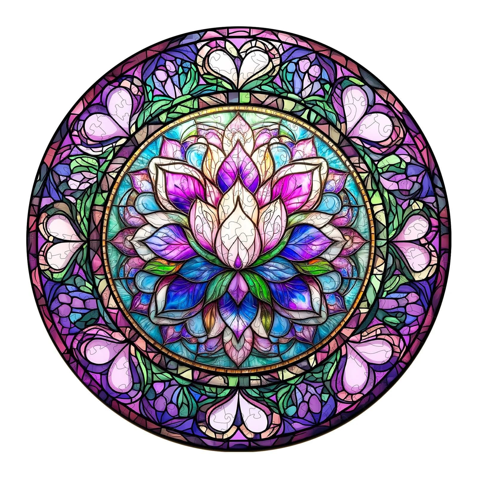 Whimsical Wooden Jigsaw Puzzle-stained glass lotus-1
