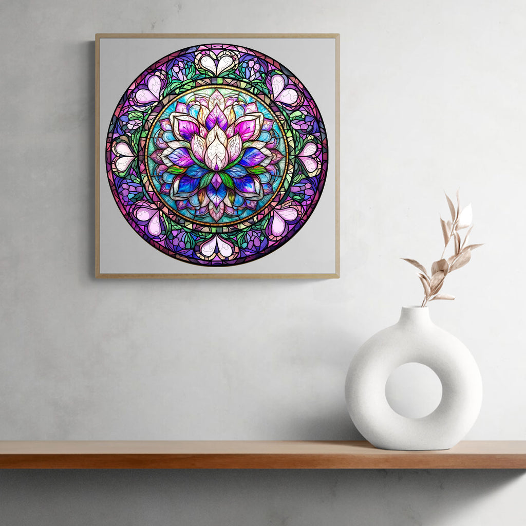 Whimsical Wooden Jigsaw Puzzle - stained glass lotus - 1 - pickApuzzle