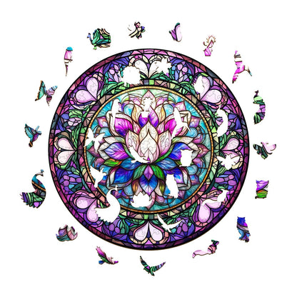 Whimsical Wooden Jigsaw Puzzle - stained glass lotus - 1 - pickApuzzle