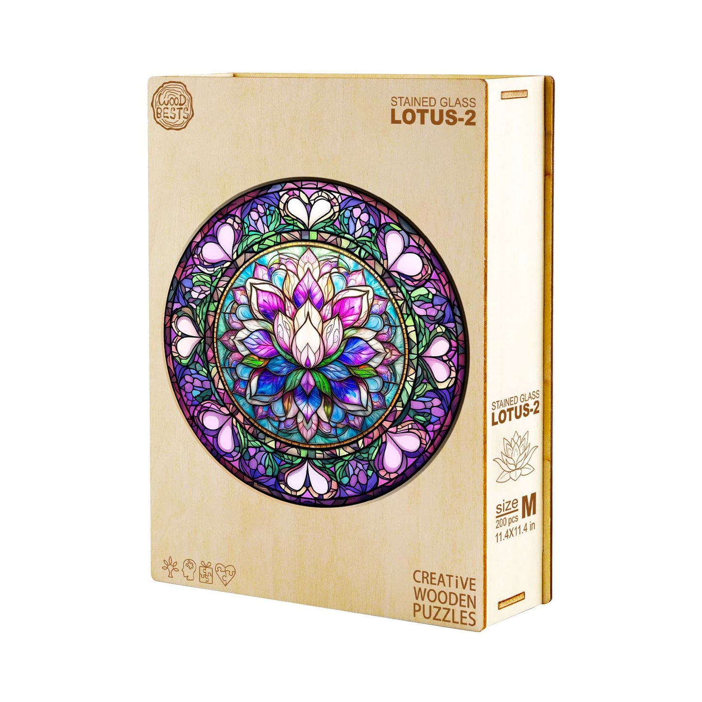 Launiges Holzpuzzle - Buntglas-Lotus -2
