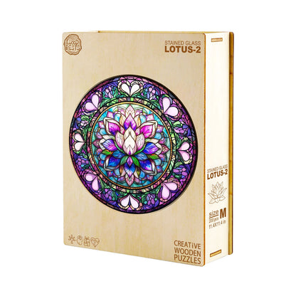 Launiges Holzpuzzle - Buntglas-Lotus -2