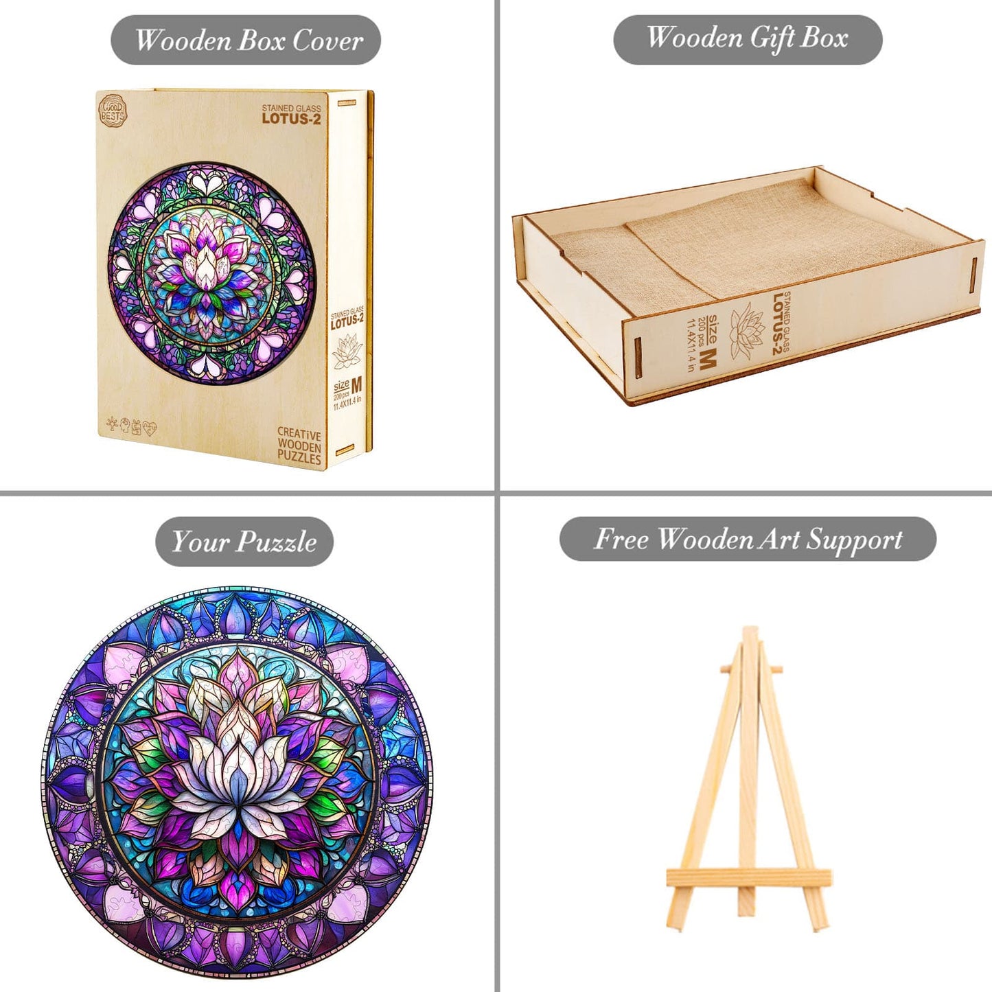 Launiges Holzpuzzle - Buntglas-Lotus -2